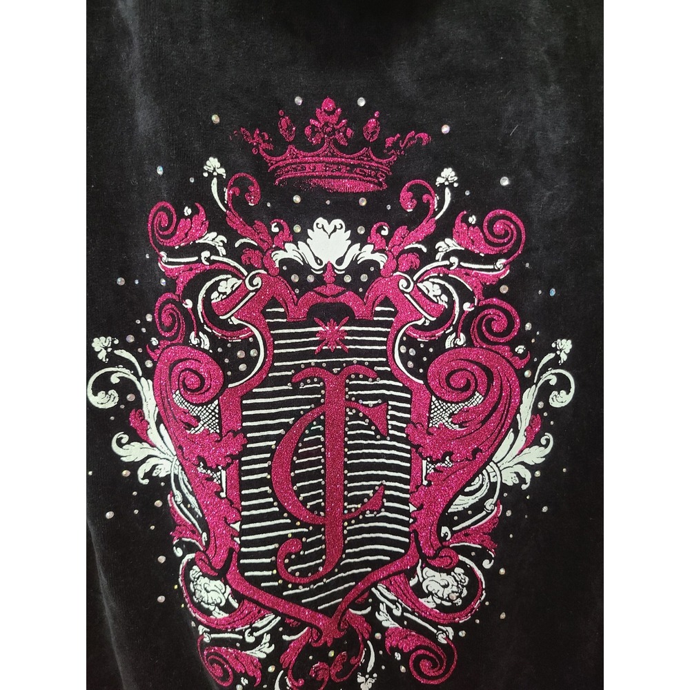 Juicy Couture Velour Hoodie Women XL Black Good Pink Glitter Crest Y2K Zip Up - Picture 6 of 10